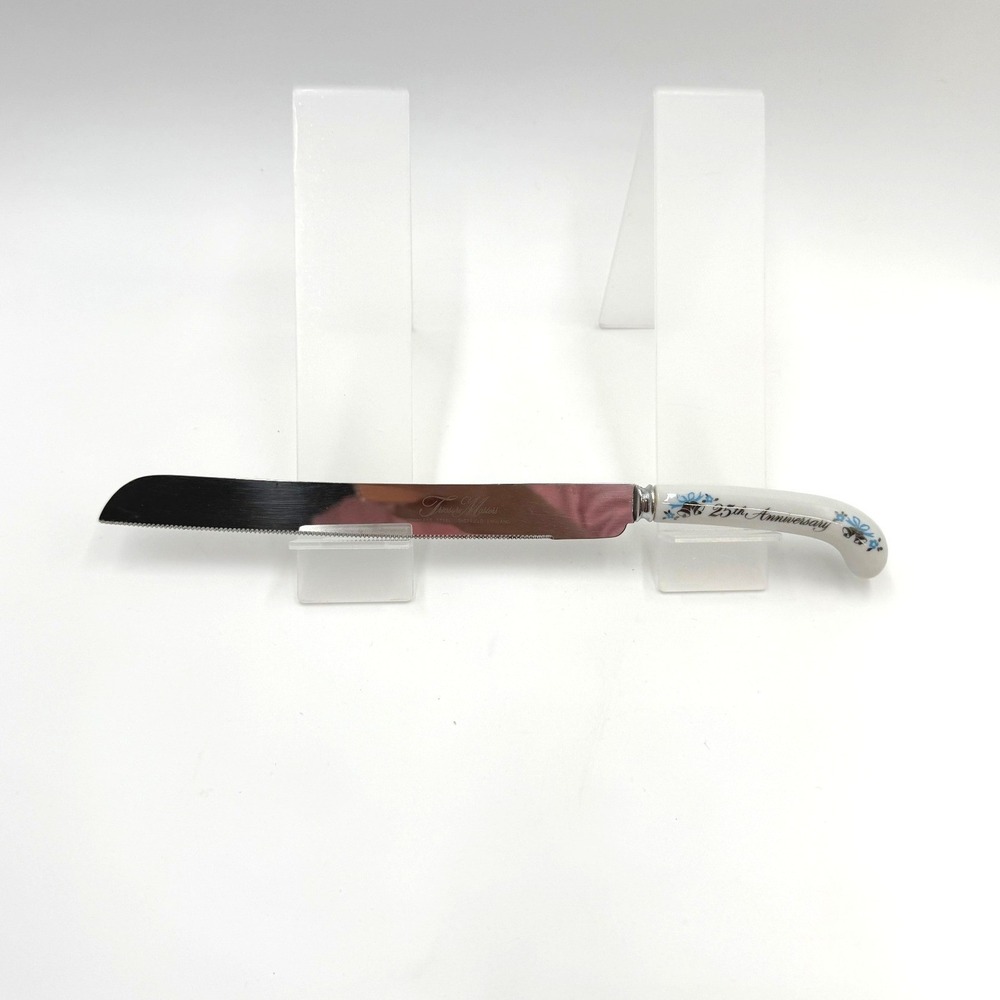 Treasure Masters 25th Anniversary Cake Knife Server Ceramic Handle‎ Floral Blue
